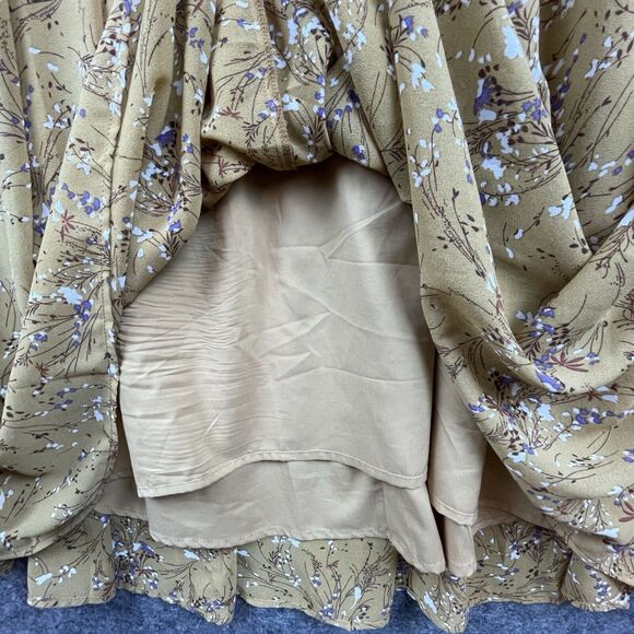 Code X Mode Dress Small Tan Purple Peasant Cottage Farm Tiered Gathered Priairie - Picture 6 of 7